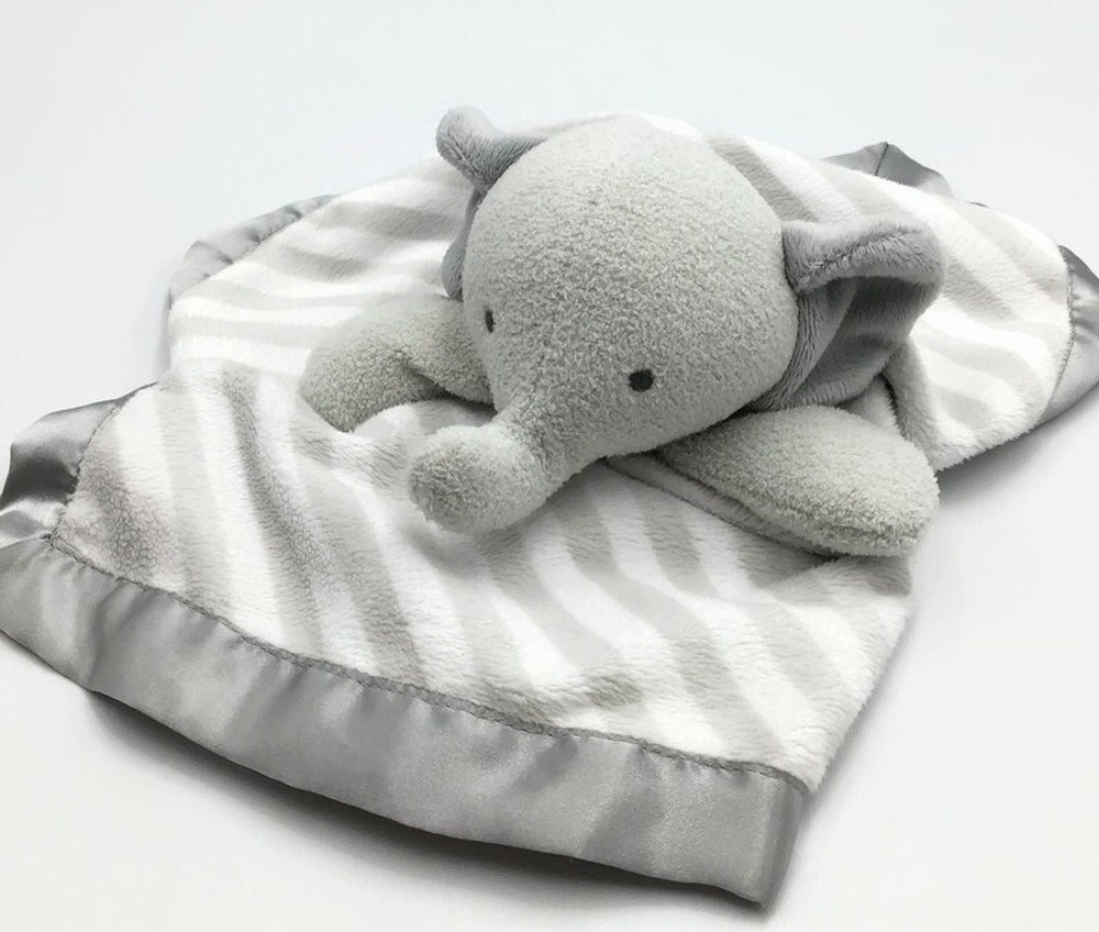 Cloud Island 14" Elephant Lovey Security Blanket Gray Striped Sensory Satin Trim